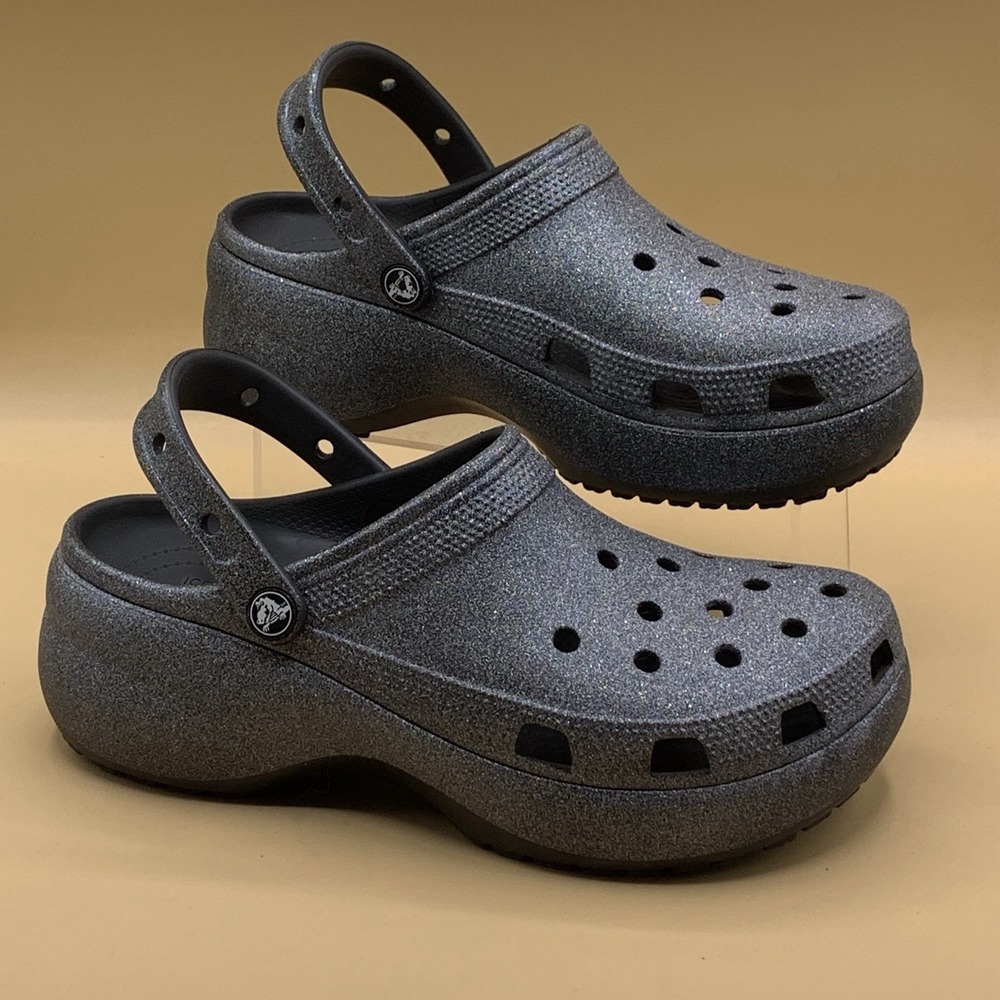 Crocs Women's Black Glitter Slip-On Clog Sandals - Size US 10